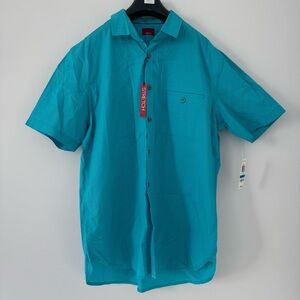 Alfani Men's Shirt Teal Sea Isle Slim Fit Stretch Casual Button Down Cotton XL